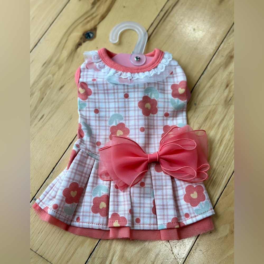 NWT Pinkaholic New York Floral Plaid Dog Dress with Bow